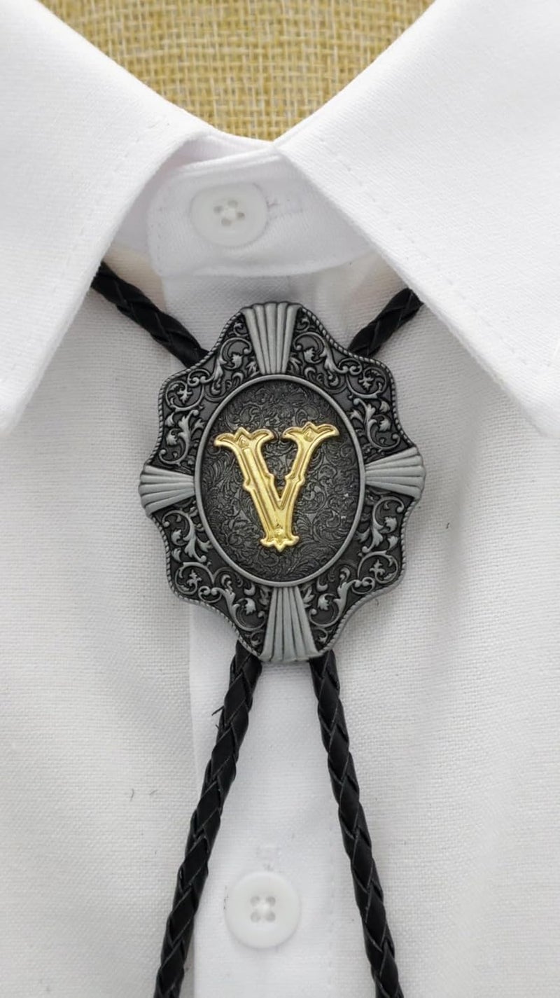 KECOL Western Letter Bolo Tie Cowboy Aalphabet A to Z Neckties Necklace for Men Women - Image 5
